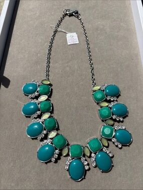 Lia Sophia Teal & Lime Green Gemstone Bib Necklace with Clear Accents